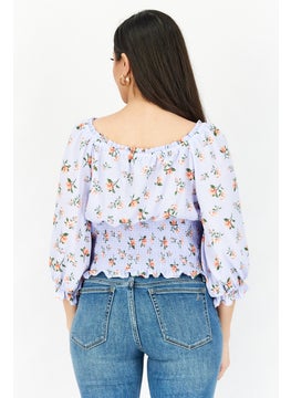 1 State Women Boat Neck Floral Tops, Lavender  - Image 3