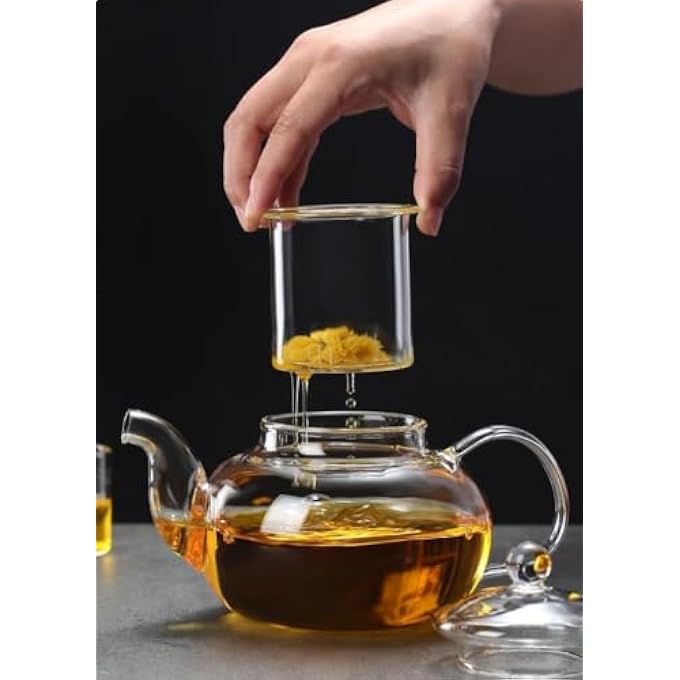 luksYol Cazadora Round Glass Tea Pot Borosilicate Glass Teapot Loose Leaf Tea Kettle 800 Ml Borosilicate Glass Heat Resistant Clear Leaf Teapot With Infuser Strainer For Microwavable And Stovetop Safe - Image 4