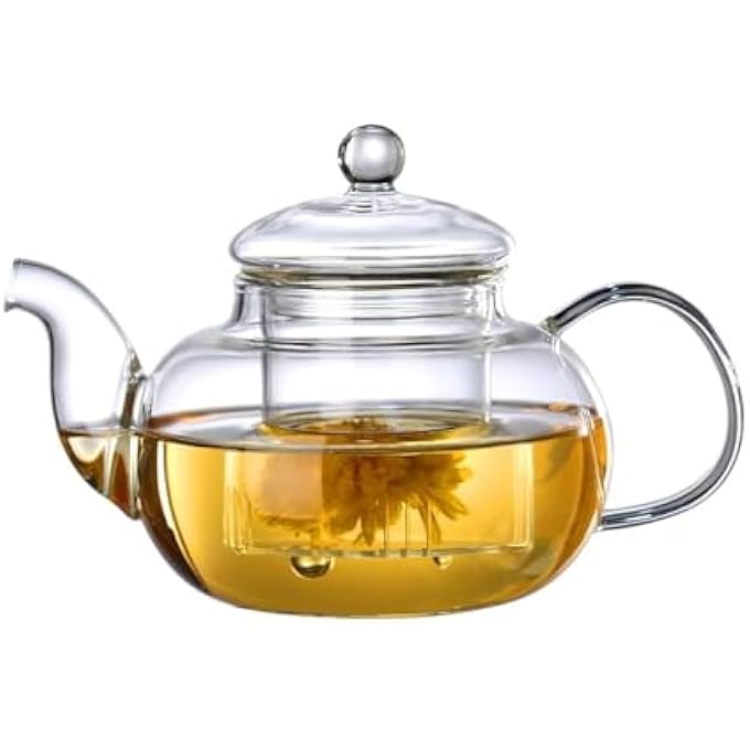 luksYol Cazadora Round Glass Tea Pot Borosilicate Glass Teapot Loose Leaf Tea Kettle 800 Ml Borosilicate Glass Heat Resistant Clear Leaf Teapot With Infuser Strainer For Microwavable And Stovetop Safe - Image 2