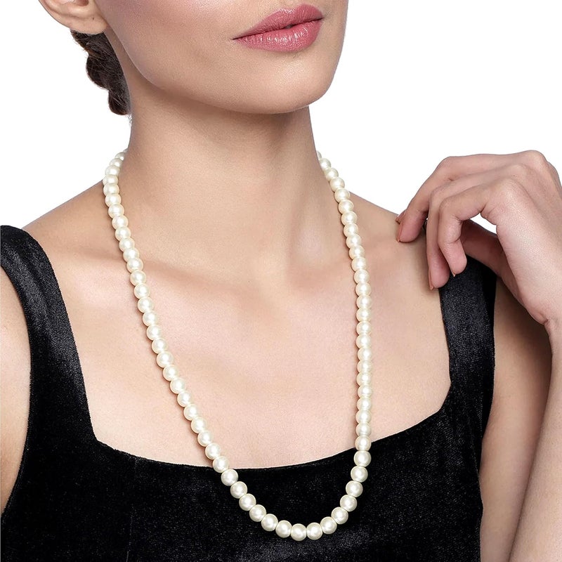 Aisansty Long Pearl Necklaces for Women Cream White Faux Pearl Strand Layered Necklace Costume Jewelry - Image 3