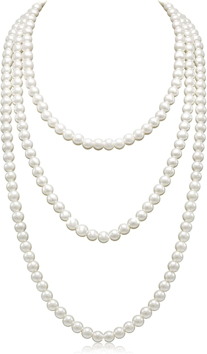 Aisansty Long Pearl Necklaces for Women Cream White Faux Pearl Strand Layered Necklace Costume Jewelry - Image 1