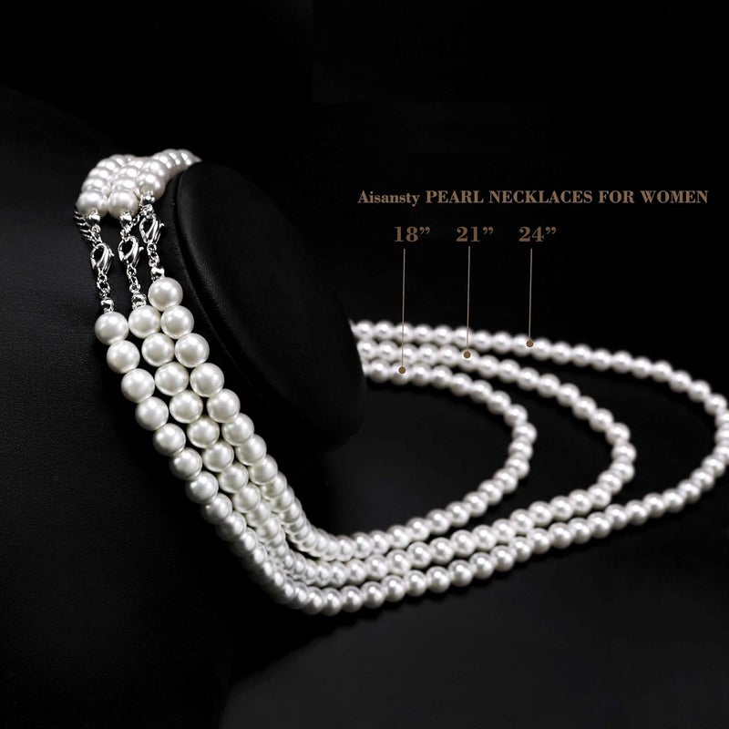 Aisansty Long Pearl Necklaces for Women Cream White Faux Pearl Strand Layered Necklace Costume Jewelry - Image 4