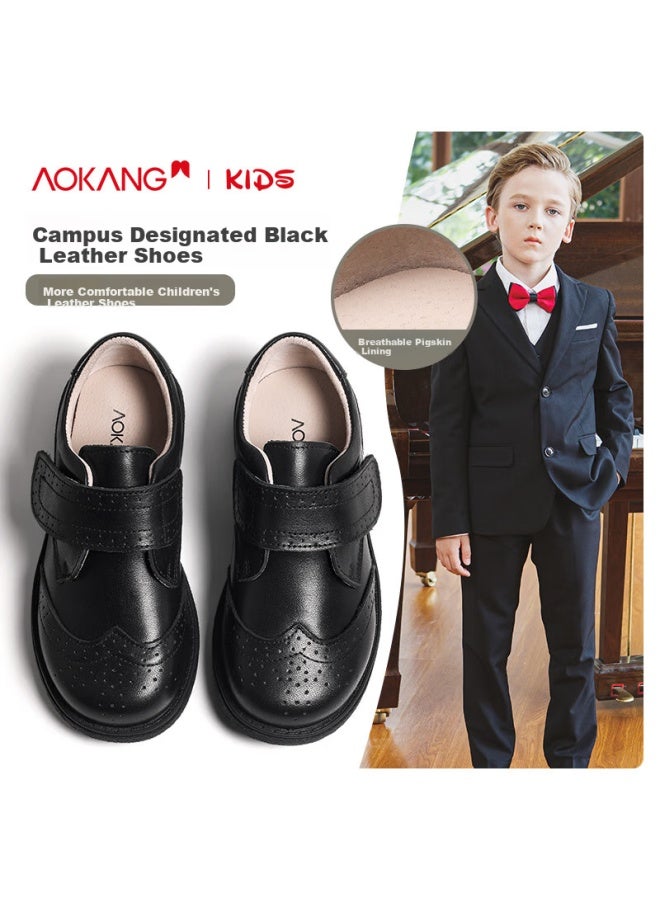 Aokang Children's Shoes, Boys' Leather Shoes, Black Soft-soled Performance Shoes, Spring And Autumn New Style, Children's British-style Genuine Leather Performance Shoes For Older Kids - Image 1