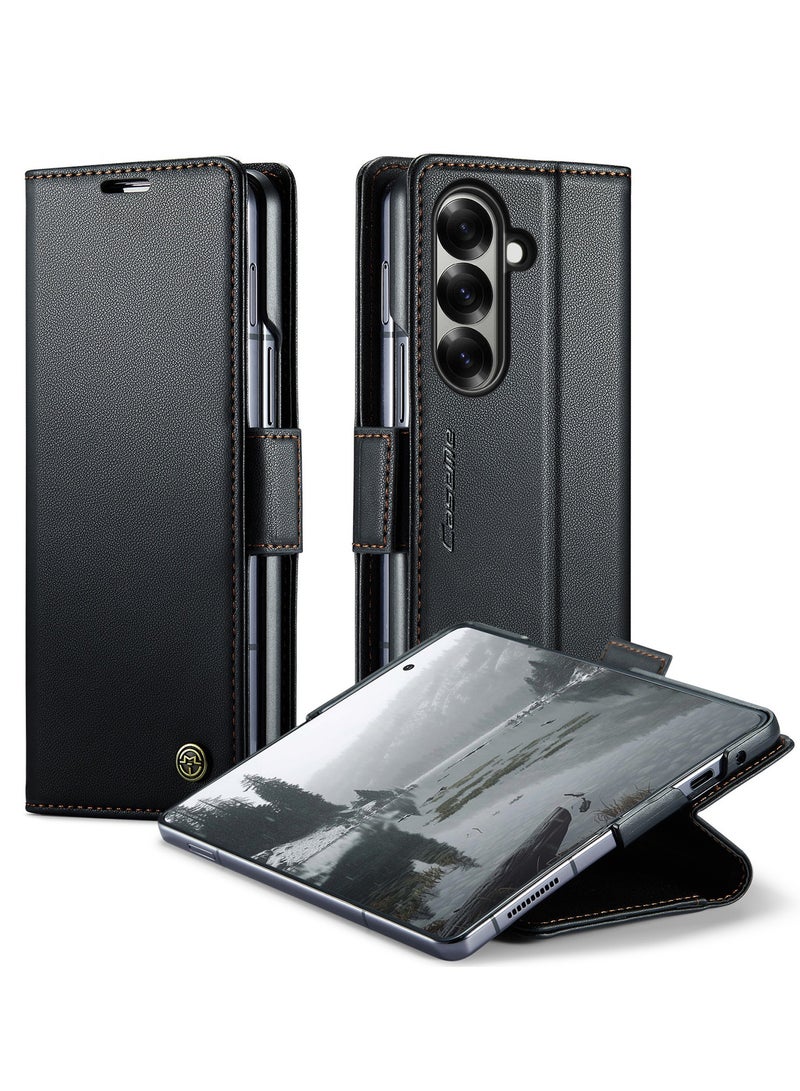 CaseMe For Samsung Galaxy Z Fold 7 Cover, PU Leather Flip Cover with Card Holder, RFID Blocking Magnetic Closure, Foldable Stand, Shockproof Wallet Case - Image 1