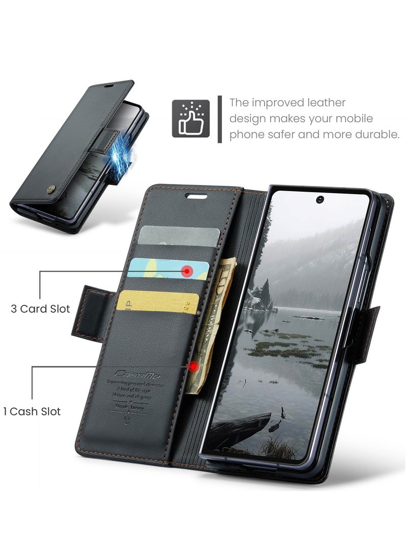 CaseMe For Samsung Galaxy Z Fold 7 Cover, PU Leather Flip Cover with Card Holder, RFID Blocking Magnetic Closure, Foldable Stand, Shockproof Wallet Case - Image 2
