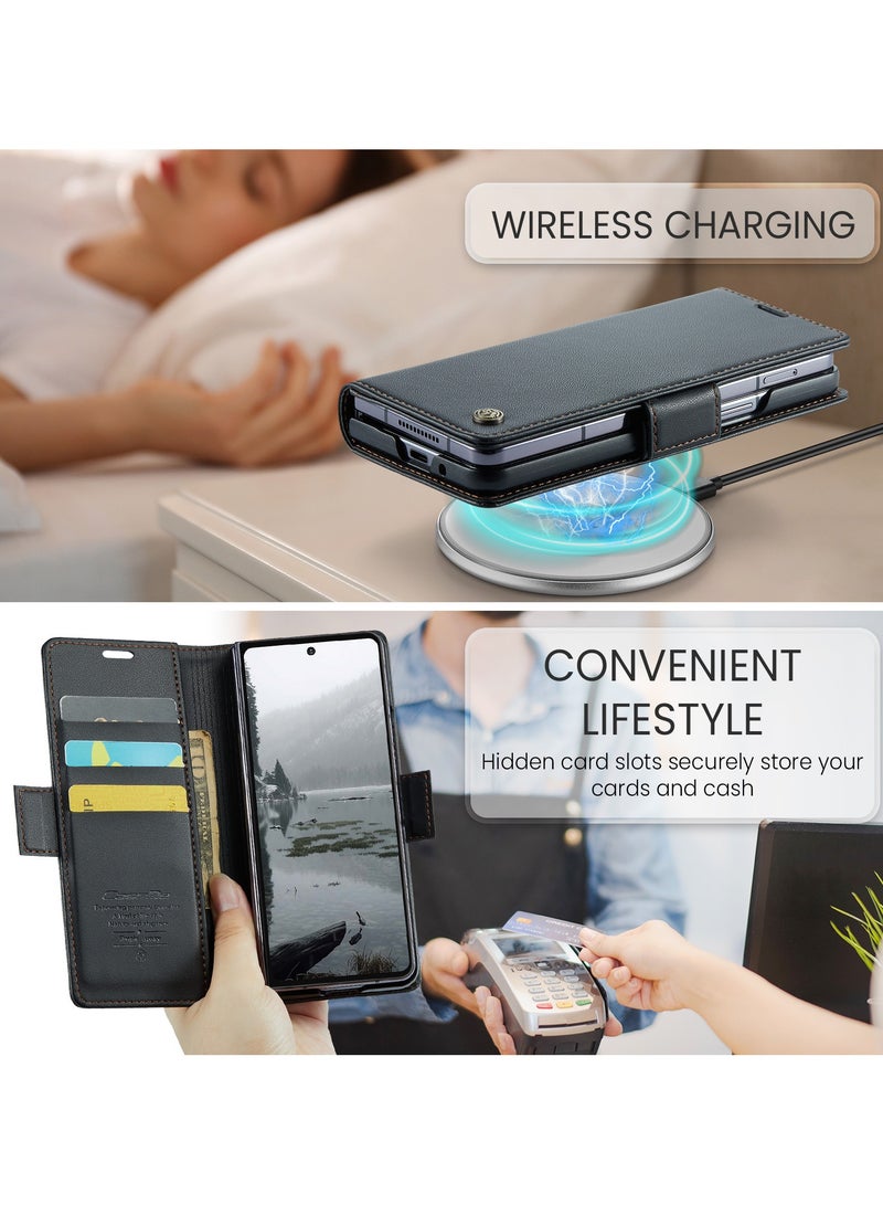 CaseMe For Samsung Galaxy Z Fold 7 Cover, PU Leather Flip Cover with Card Holder, RFID Blocking Magnetic Closure, Foldable Stand, Shockproof Wallet Case - Image 4