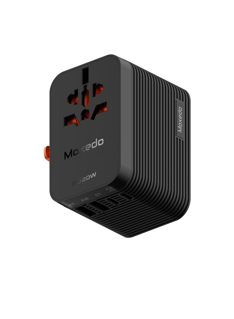 Moxedo Universal- Plug + 20W GaN Travel Adapter AC Outlet Plug Adapter Wall Charger with Ultra-Fast 2 USB-A Port/ 2 USB-C Ports PD 3.0 for UK EU US AU All Countries - Image 1