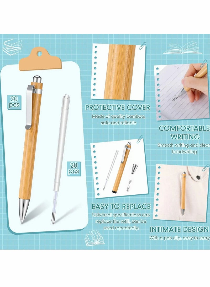 Excefore Bamboo Wooden Ballpoint Pen Laser Engraved DIY Pen Natural Wood Bamboo Pen Retractable Wooden Pens, Extra Black Ink Refills Journaling Pen Set for Back to School Supplies (20 Pcs) - Image 3