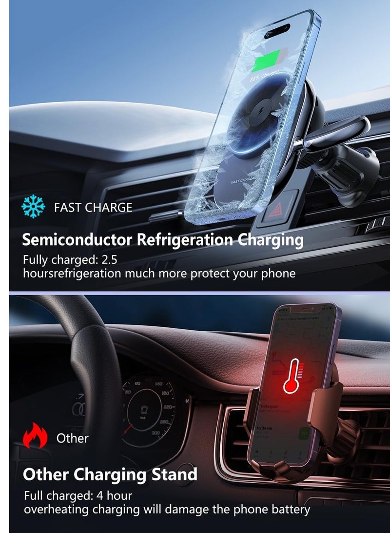 Y&D Magnetic Ice Cooling Wireless Car Charger Holder for Magsafe, 2 in 1 iPhone 15 Pro Max iWatch 9 Series Ultra SE, Compatible with 15/14/13/12 Series, Detachable Watch - Image 4