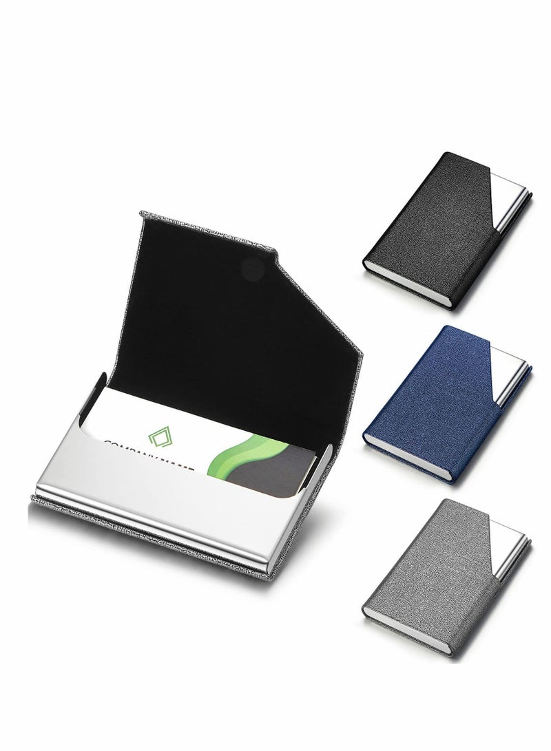 واي آند دي 3 Pcs Business Card Holder Luxury PU Leather Name Stainless Steel Multi Case Wallet for Men Women Colors (Stylish Style) - Image 1