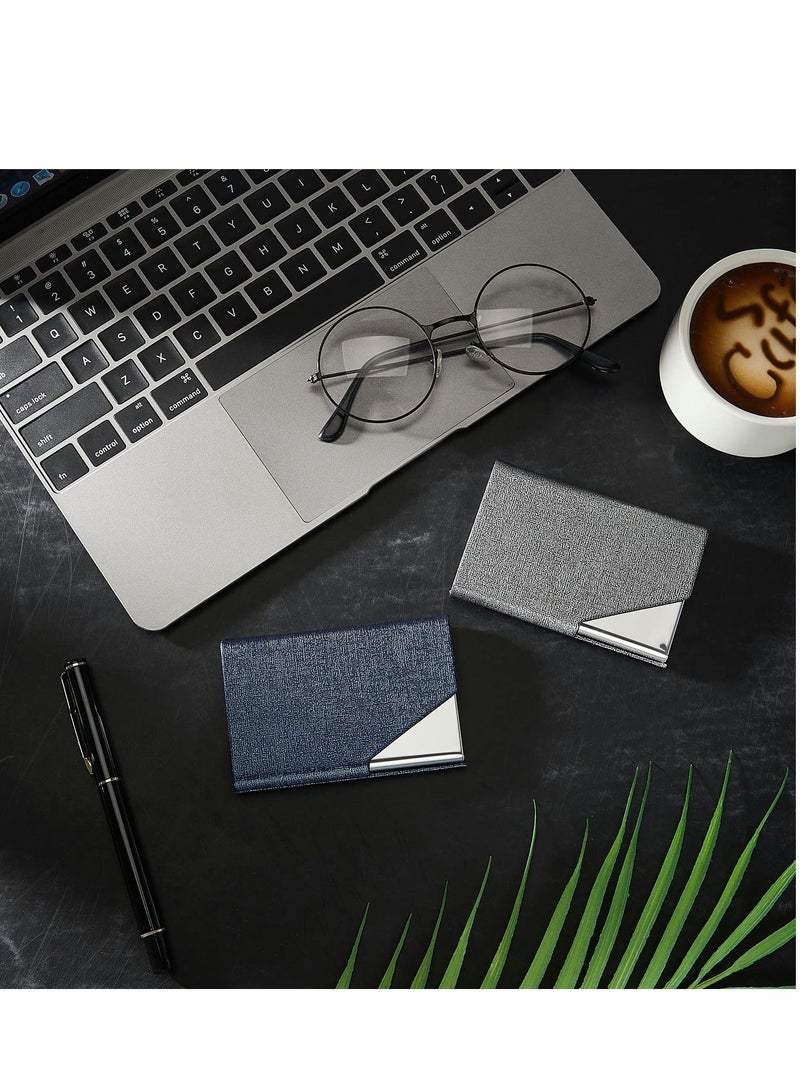 واي آند دي 3 Pcs Business Card Holder Luxury PU Leather Name Stainless Steel Multi Case Wallet for Men Women Colors (Stylish Style) - Image 4