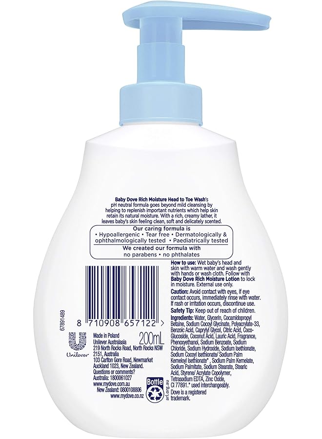 Dove Rich Moisture Head To Toe Wash For Baby 200 Ml - Image 2