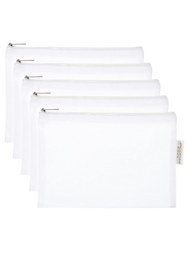 PATIKIL Mesh Cosmetic Bags, 5 Pack Nylon B6 Size Pen Pencil Case Travel Toiletry Cosmetic Makeup Zipper Mesh Toiletry Storage Organizer Pouch for Office, White - Image 1