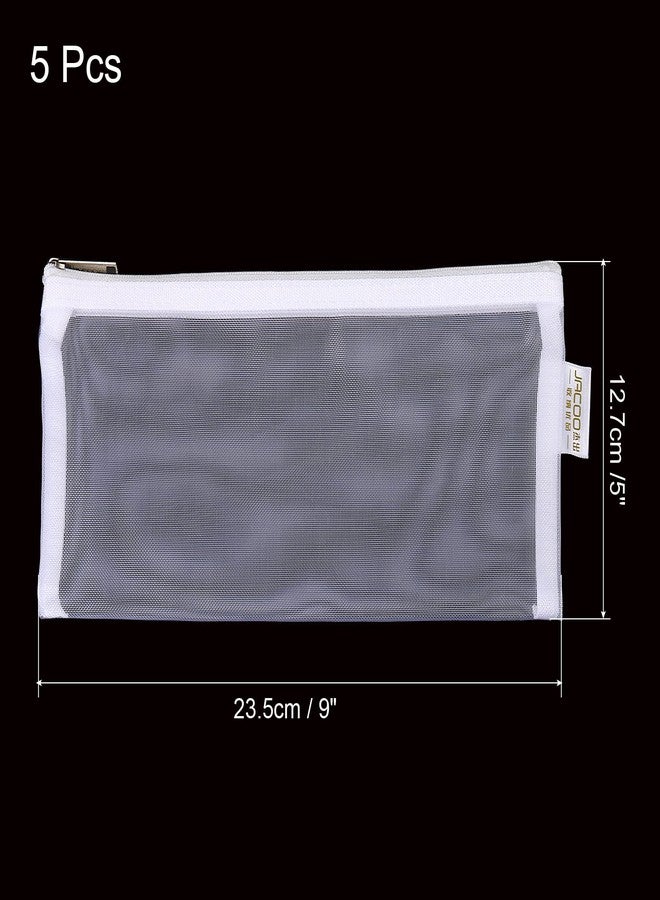 PATIKIL Mesh Cosmetic Bags, 5 Pack Nylon B6 Size Pen Pencil Case Travel Toiletry Cosmetic Makeup Zipper Mesh Toiletry Storage Organizer Pouch for Office, White - Image 2