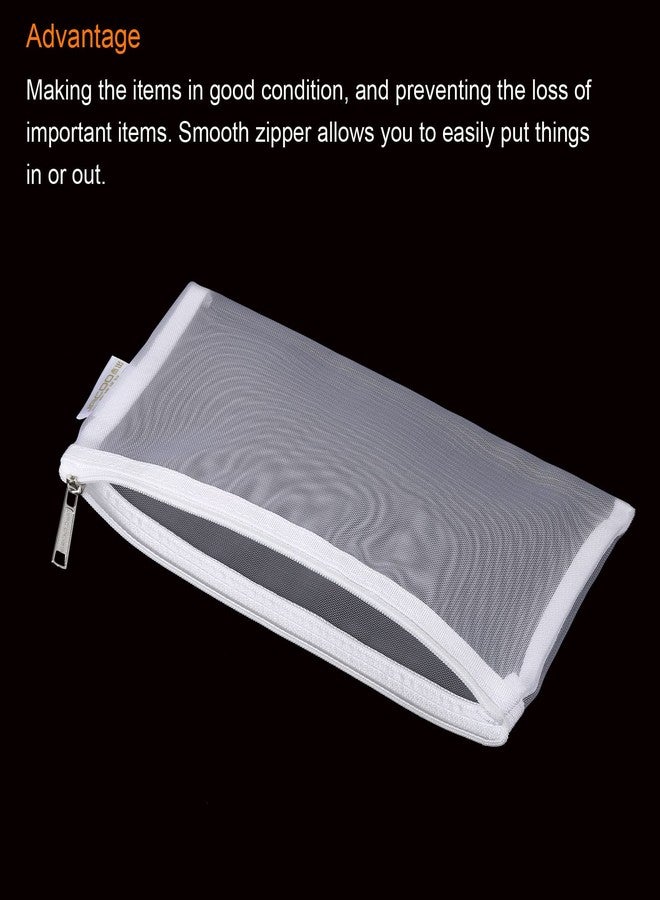 PATIKIL Mesh Cosmetic Bags, 5 Pack Nylon B6 Size Pen Pencil Case Travel Toiletry Cosmetic Makeup Zipper Mesh Toiletry Storage Organizer Pouch for Office, White - Image 3