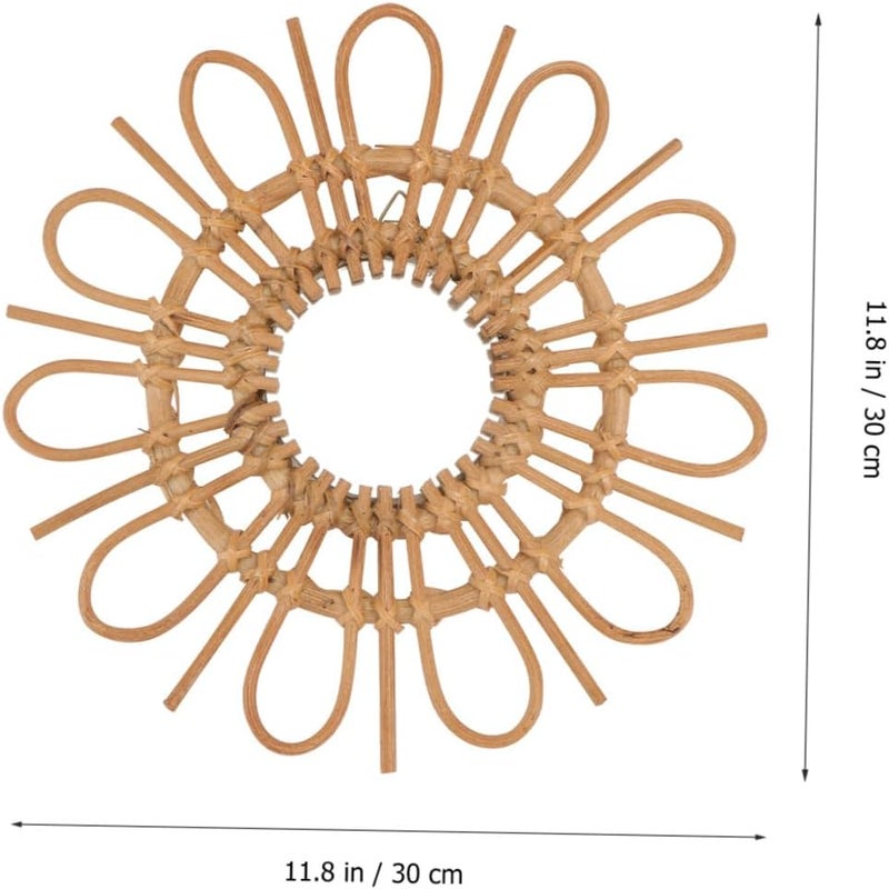 PRETYZOOM Hand-Woven Decorative Wall Mirror Light Brown Frame Vintage Makeup Mirror for Home and Bedroom - Image 2