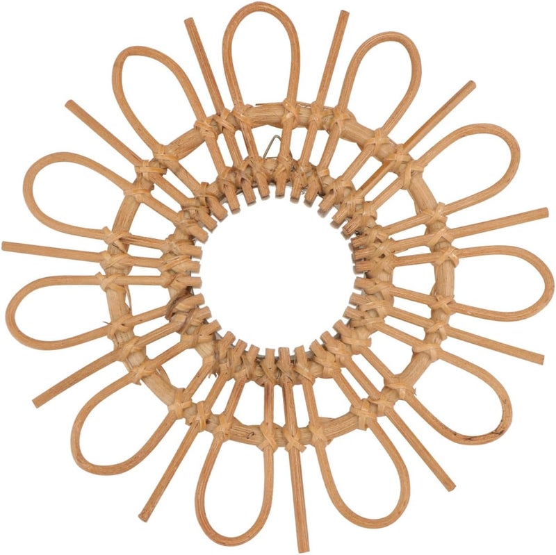 PRETYZOOM Hand-Woven Decorative Wall Mirror Light Brown Frame Vintage Makeup Mirror for Home and Bedroom - Image 1