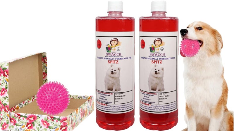 swacch Shampoo | Puppy Safe Shampoo | PH Balanced | Ditch to Itch for Spitz Dog Shampoo 2 Litre (Jasmine) + Spike Ball Chew Toy Combo Pack - Image 1