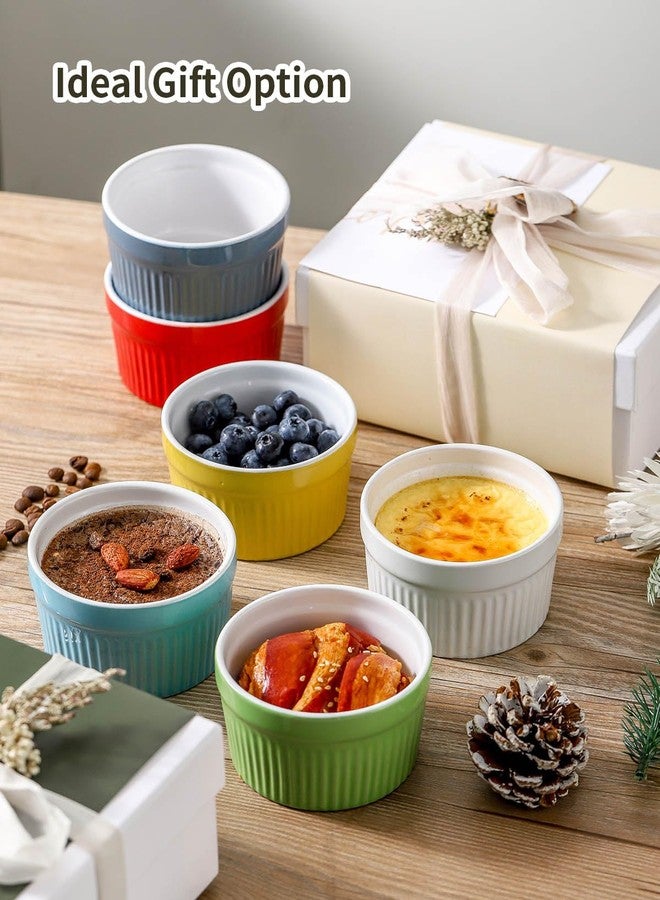 Hasense Ramekins Oven Safe, 8 oz Ramekins for Baking Souffle Set of 6, Ceramic Dipping Sauce Cups for Pudding, Ice Cream, Custard, Dessert Bowls Porcelain, Dishwasher Safe, Multi color - Image 5