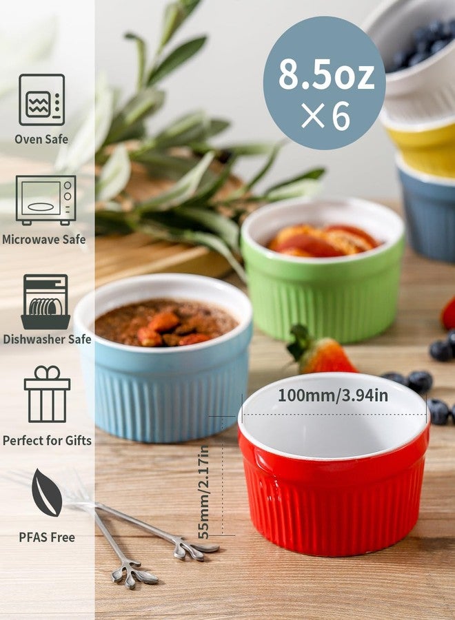 Hasense Ramekins Oven Safe, 8 oz Ramekins for Baking Souffle Set of 6, Ceramic Dipping Sauce Cups for Pudding, Ice Cream, Custard, Dessert Bowls Porcelain, Dishwasher Safe, Multi color - Image 2