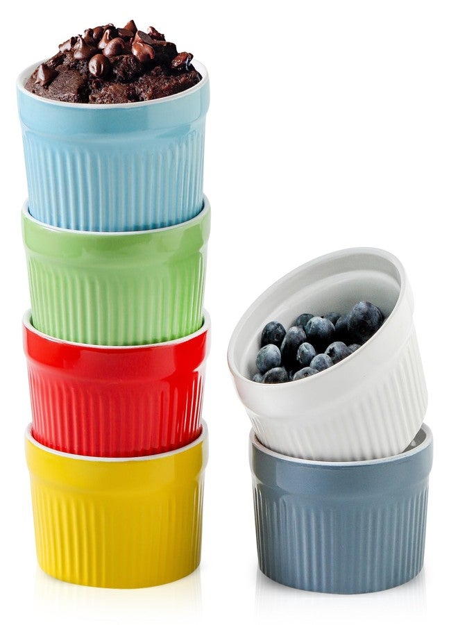 Hasense Ramekins Oven Safe, 8 oz Ramekins for Baking Souffle Set of 6, Ceramic Dipping Sauce Cups for Pudding, Ice Cream, Custard, Dessert Bowls Porcelain, Dishwasher Safe, Multi color - Image 1