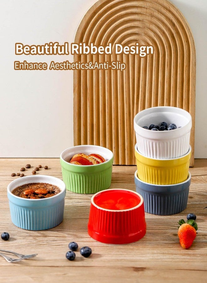 Hasense Ramekins Oven Safe, 8 oz Ramekins for Baking Souffle Set of 6, Ceramic Dipping Sauce Cups for Pudding, Ice Cream, Custard, Dessert Bowls Porcelain, Dishwasher Safe, Multi color - Image 3