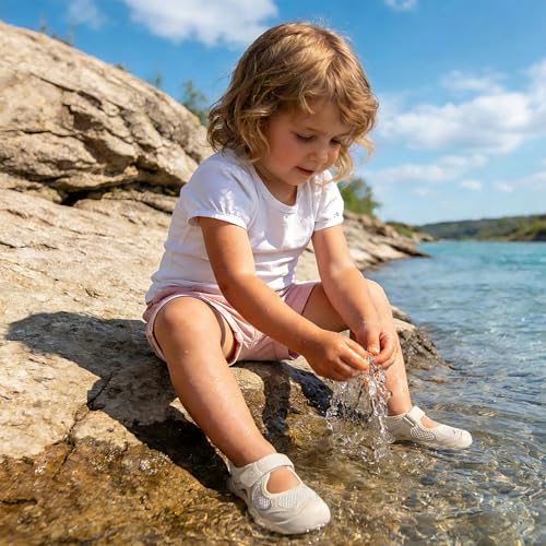 JOINFREE Toddler Water Shoes Girls Boys Summer Beach Sandals Kids Barefoot Swim Aqua Sneakers Wide Breathable Quick Dry for Outdoor Water Sports Pool River Beige Size 6 - Image 3