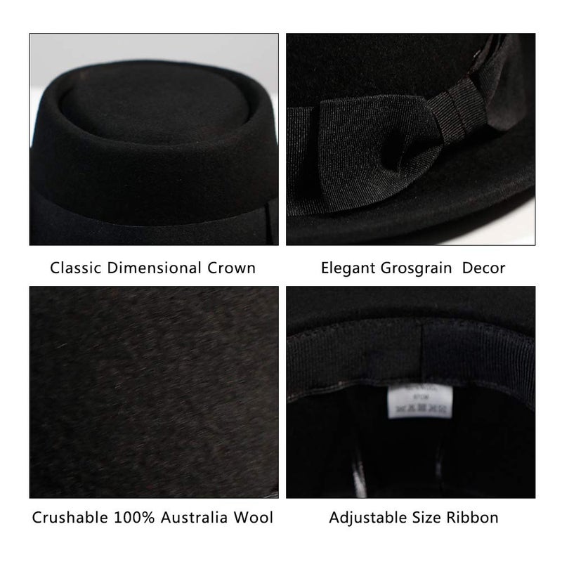 Samplife Pork Pie Hat for Men/Women Wool Felt Fedora Boater Porkpie Flat Top Derby Black - Image 5