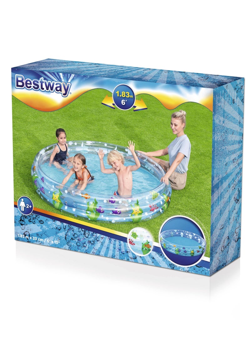 Bestway Deep Dive 3-Ring Sea Life-Themed Inflatable Pool 183x33cm | Kiddie Pool | Easy to Set Up | Backyard Pool | Family Pool Perfect for Summer - Image 1
