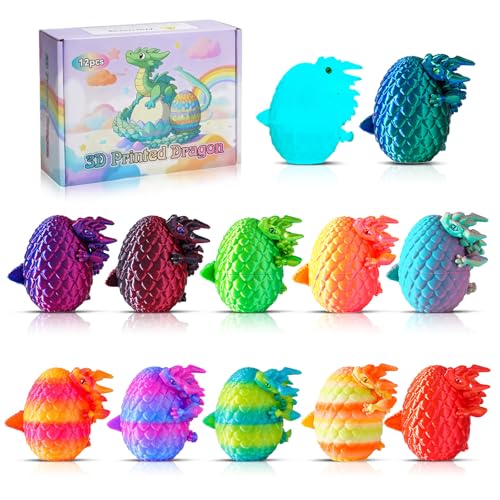 SYEFKJSA 12PCS 3D Printed Dragon Eggs with Dragon Inside Mini Dragon Egg Set Articulated Crystal Fidget Toys for Home Office Desk Decor Easter Basket Essentials Stuffers Series B - Image 1