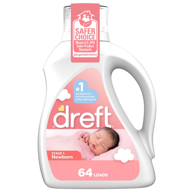 Dreft Dreft Stage 1 Newborn Hypoallergenic Liquid Baby Laundry Detergent HE Natural for Baby Newborn or Infant 92 Oz 64 loads Packaging may vary