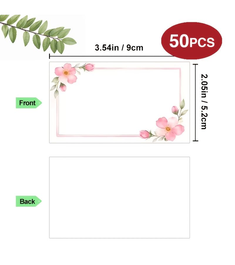 50pcs Pink Cherry Blossom Floral Blank Cards With Gentle Pink Flowers Easy Border Super Large Blank Area For Free Creation Thank You Birthday Greeting Business Messages - Image 3