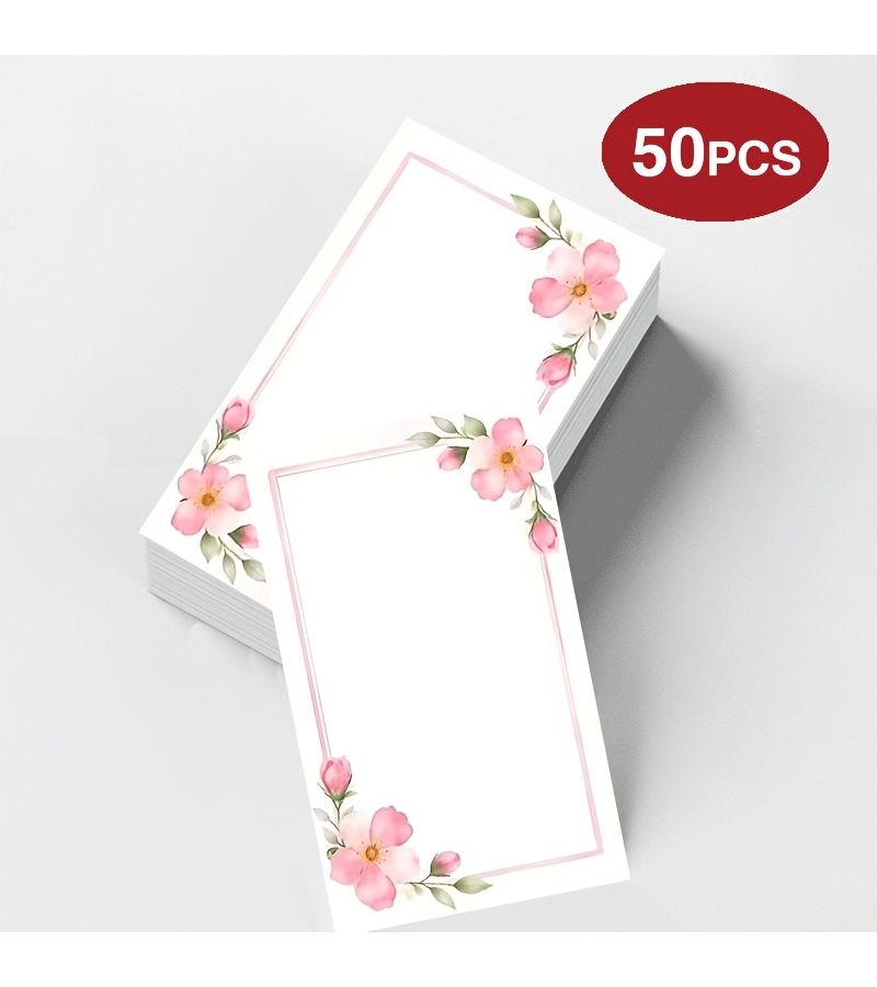 50pcs Pink Cherry Blossom Floral Blank Cards With Gentle Pink Flowers Easy Border Super Large Blank Area For Free Creation Thank You Birthday Greeting Business Messages - Image 2