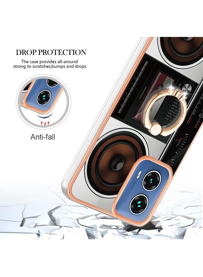 اس-توب جراب لهاتف Motorola Moto G34 مطلي بالكهرباء من الجانبين مع حامل حلقي - Image 4