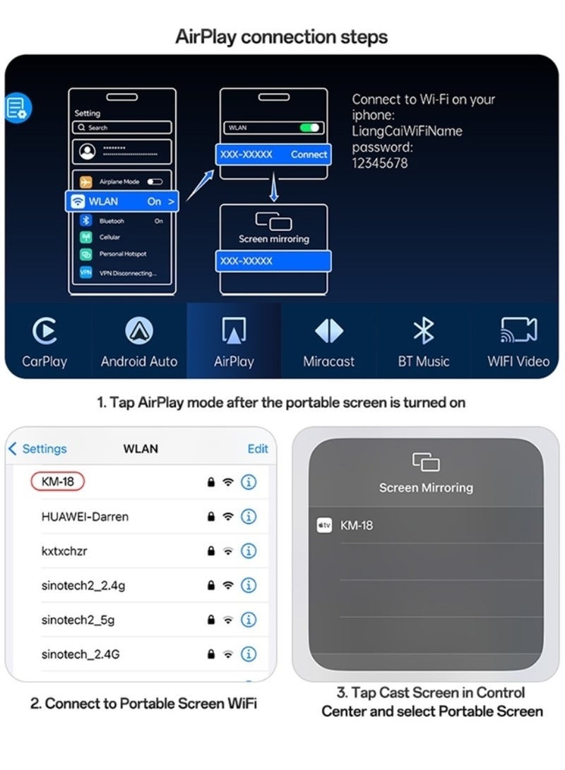 Yesido KM18 CarPlay Center Console – 9" Touch Screen Portable Car Multimedia System with Rear Camera, Driving Recorder, Wireless Apple CarPlay & Android Auto, Navigation & Bluetooth – Black - Image 5