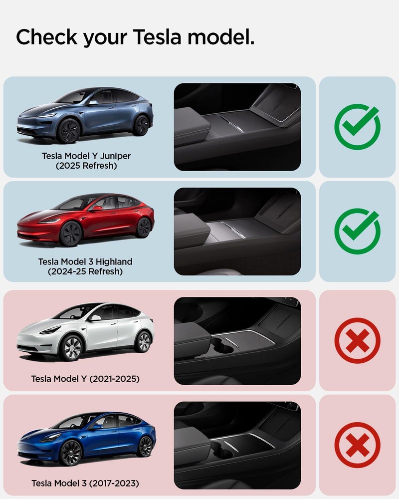 Spigen One-Tap Hidden Storage Box Designed for New Tesla Model Y 2025/2026 Refresh (Juniper) and Tesla Model 3 2025/2024 Refresh (Highland) Center Console Organizer Armrest (Carbon Edition) - Image 2