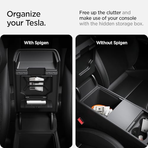 Spigen One-Tap Hidden Storage Box Designed for New Tesla Model Y 2025/2026 Refresh (Juniper) and Tesla Model 3 2025/2024 Refresh (Highland) Center Console Organizer Armrest (Carbon Edition) - Image 4