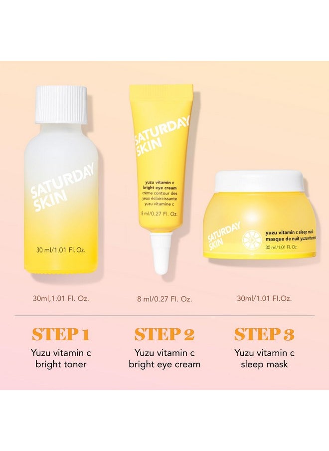 saturday skin 3-Piece Skin Care Set Yuzu Vitamin C Sleep Mask Yuzu Vitamin C Bright Toner And Eye Cream Overnight Facial Masks Korean Beauty Best Vitamin C Skincare Set  - Image 3
