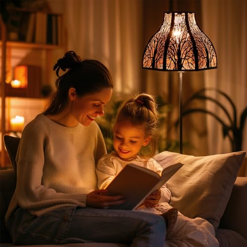 ALUCSET Etched Forest Large Metal Lampshade 5.32 X 13 X 9.5 Inch 8-Petal Lotus Shape Fits for Floor Lamp Table Lamp for Living Room Bedroom(Bronze Gold), Spider Fitter Lamp Shade - Image 4