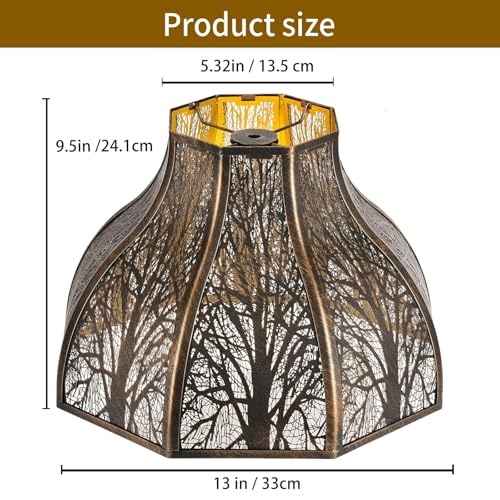 ALUCSET Etched Forest Large Metal Lampshade 5.32 X 13 X 9.5 Inch 8-Petal Lotus Shape Fits for Floor Lamp Table Lamp for Living Room Bedroom(Bronze Gold), Spider Fitter Lamp Shade - Image 3