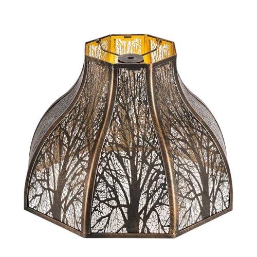 ALUCSET Etched Forest Large Metal Lampshade 5.32 X 13 X 9.5 Inch 8-Petal Lotus Shape Fits for Floor Lamp Table Lamp for Living Room Bedroom(Bronze Gold), Spider Fitter Lamp Shade - Image 1