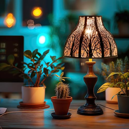 ALUCSET Etched Forest Large Metal Lampshade 5.32 X 13 X 9.5 Inch 8-Petal Lotus Shape Fits for Floor Lamp Table Lamp for Living Room Bedroom(Bronze Gold), Spider Fitter Lamp Shade - Image 2