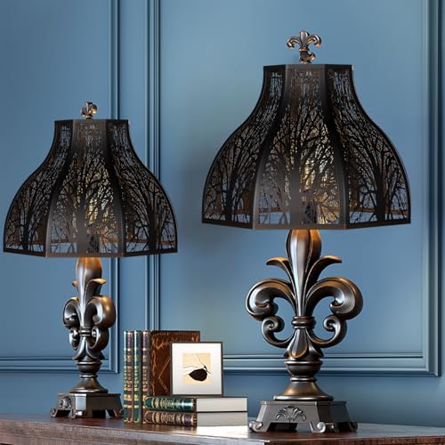 ALUCSET Etched Forest Large Metal Lampshade 5.32 X 13 X 9.5 Inch 8-Petal Lotus Shape Fits for Floor Lamp Table Lamp for Living Room Bedroom(Bronze Gold), Spider Fitter Lamp Shade - Image 5