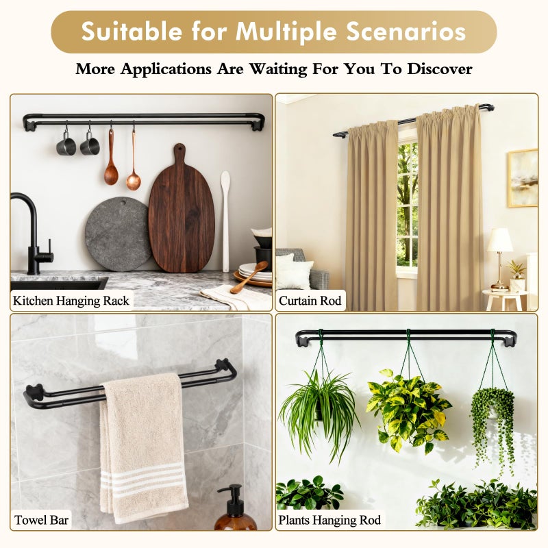 USFOOK 2 Pack Blackout Dual Curtain Rods Set, USFOOK Black Wrap Around Double Curtain Rods for Windows 48 to 84 Inch, 6/8 Inch Room Darkening Curtain Rod, Decorative Drapery Rods for Home - Image 5