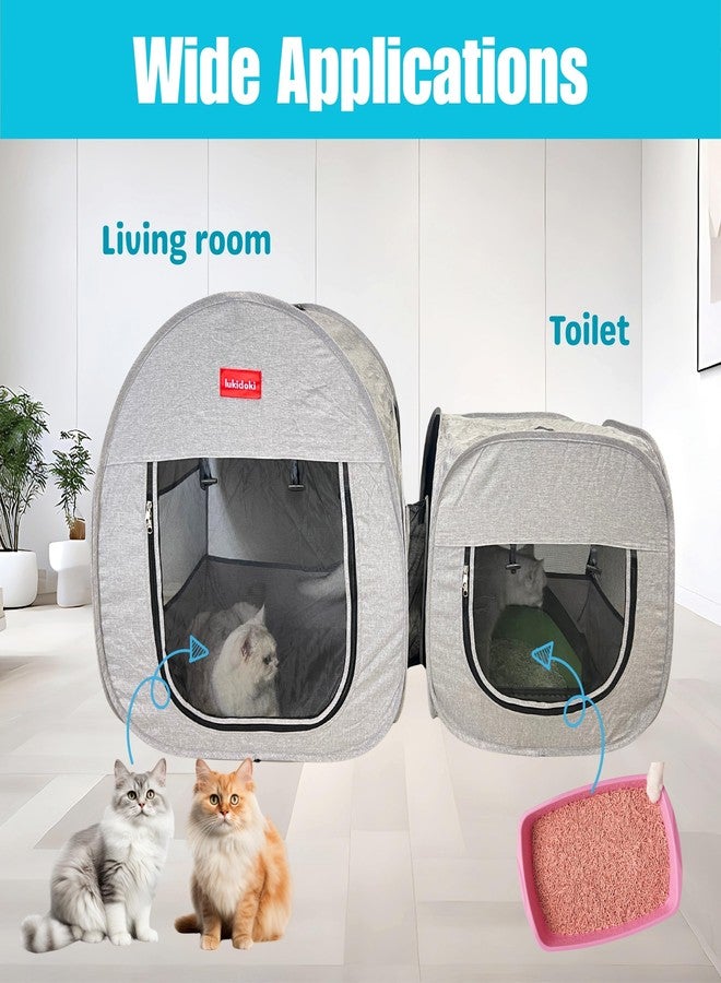 lukidoki Portable Cat Playpen, Pop-up 2-in-1 Crate Playpen with Litter Box Area for Indoor/Outdoor, Foldable Pet Playpen Enclosed for Kitten Puppy Rabbit Hamster Small Animals - Image 4