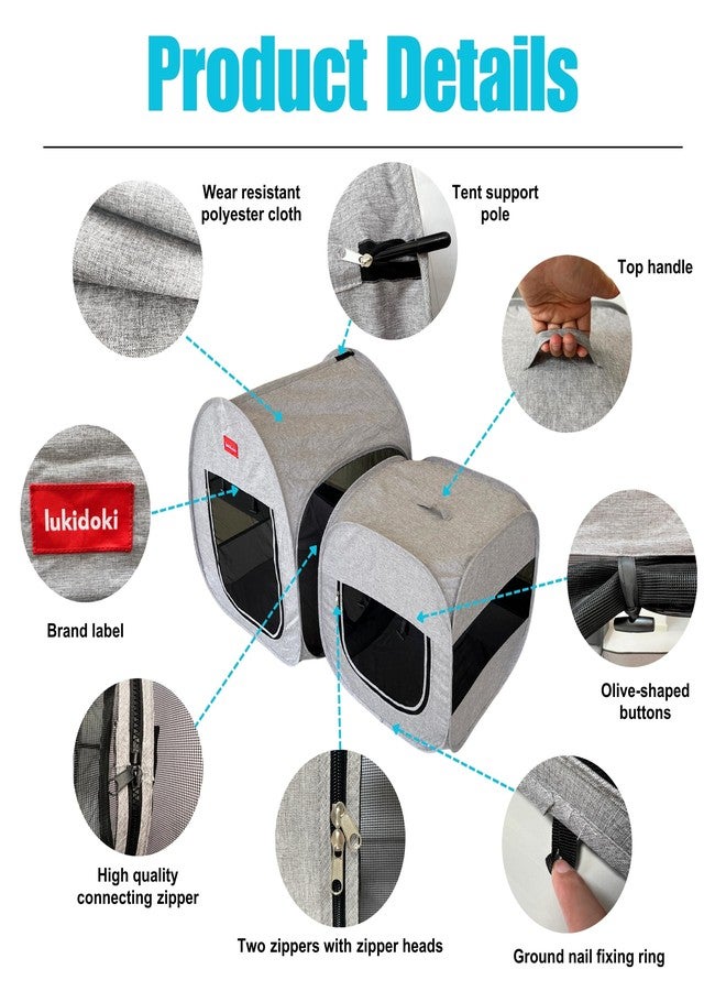 lukidoki Portable Cat Playpen, Pop-up 2-in-1 Crate Playpen with Litter Box Area for Indoor/Outdoor, Foldable Pet Playpen Enclosed for Kitten Puppy Rabbit Hamster Small Animals - Image 3