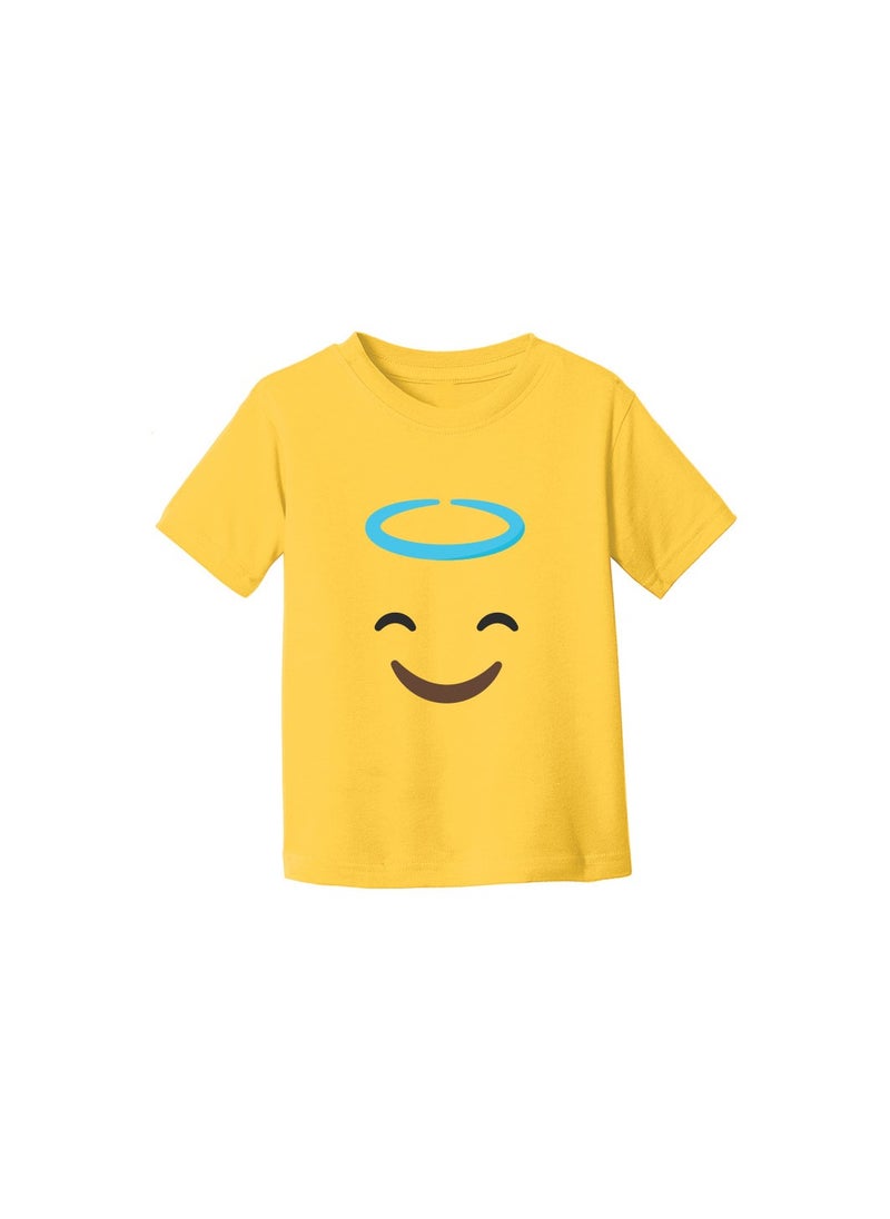 PRINTSHOP4ME - Yellow Smiley Face T-Shirt for Kids - Kids Unisex Round Neck Short Sleeve Cotton T-Shirt - Soft and Comfortable Tshirt - Perfect Emoji Outfit - Image 1