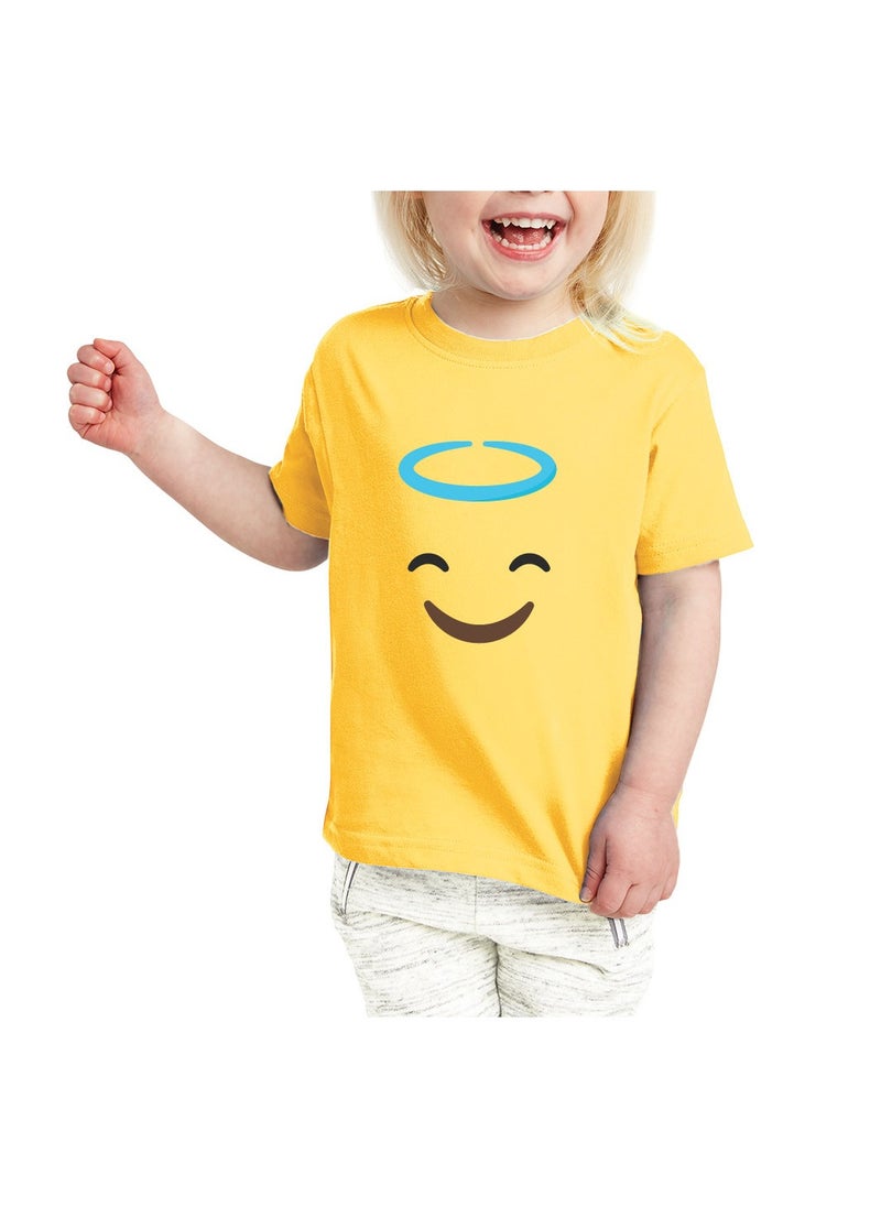 PRINTSHOP4ME - Yellow Smiley Face T-Shirt for Kids - Kids Unisex Round Neck Short Sleeve Cotton T-Shirt - Soft and Comfortable Tshirt - Perfect Emoji Outfit - Image 1