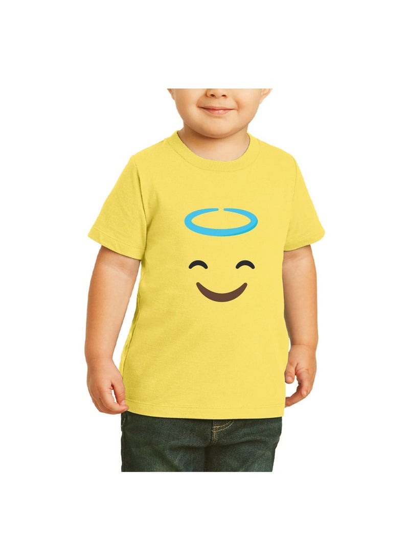 PRINTSHOP4ME - Yellow Smiley Face T-Shirt for Kids - Kids Unisex Round Neck Short Sleeve Cotton T-Shirt - Soft and Comfortable Tshirt - Perfect Emoji Outfit - Image 1