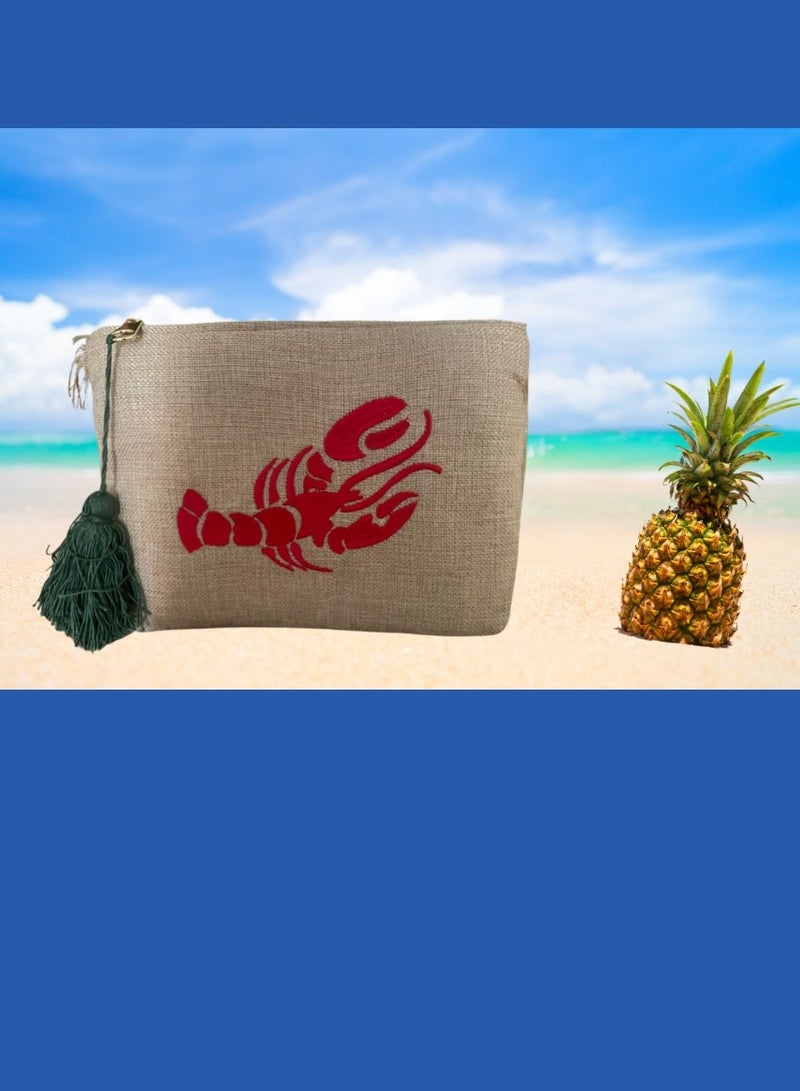 أتش أتش حقيبة  كلاتش حقيبة شاطئية كلاتش نسائية مطرزة باللون المرجاني الأحمر مع شرابة، لون بيج حقيبة  كلاتش حقيبة شاطئية كلاتش نسائية مطرزة باللون المرجاني الأحمر مع شرابة، لون بيج - Image 2